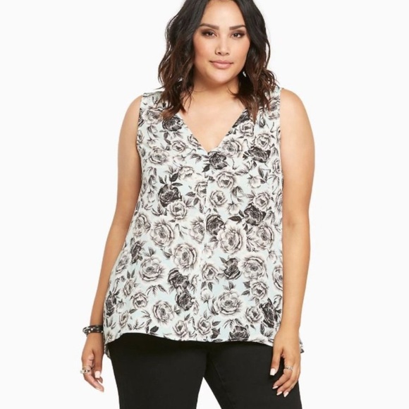 Torrid Mint Green & Black Floral Print Georgette Tank Top Size 3 - Picture 2 of 7